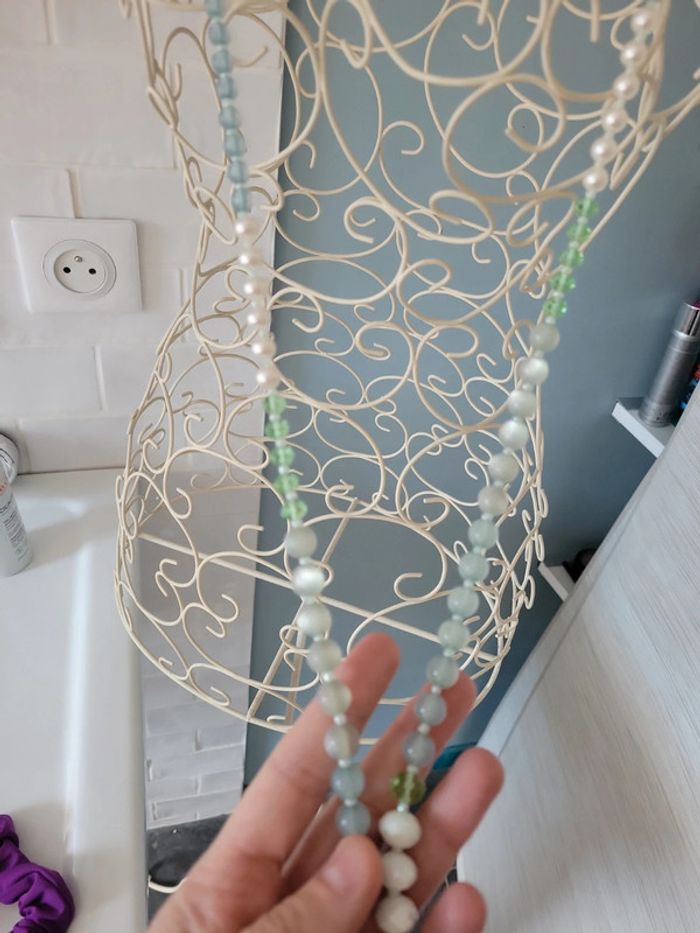 Collier sautoir couleur pastel turquoise perle adulte - photo numéro 4