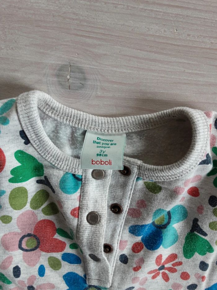 Robe sweat pull fleurs gris T. 3 ans - photo numéro 2