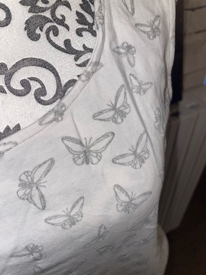 Débardeur de grossesse blanc et papillons argentés - Taille L - Maternité - BE - photo numéro 3