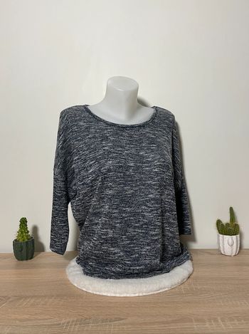 Pull fin bleu chiné manches 3/4 oversized Cache Cache