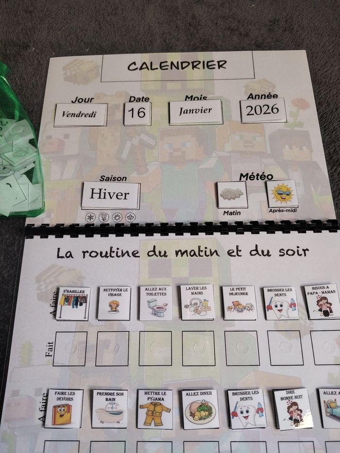 Trio Minecraft fiche comportement plus ma routine plus son calendrier - photo numéro 2