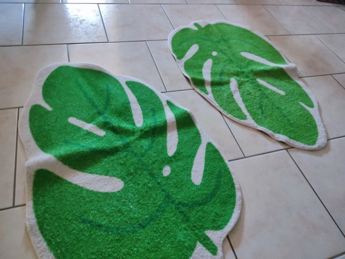 Lot de 2 Tapis de Douche/Bain Feuilles Monstera - Déco Jungle Tropicale