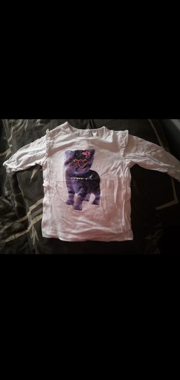 Tee shirt manches longues blanc 12 mois imprimé chat