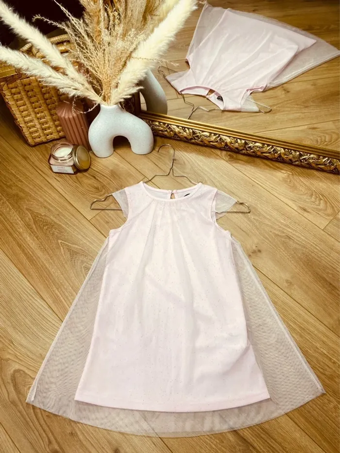 Taille 3 ans robe de cérémonie fille InExtenso rose pâle * tulle scintillant * 🩷