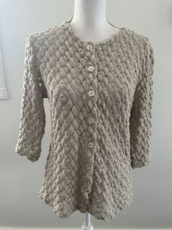 Cardigan ajouré en crochet tricot beige crème Damart T38 M