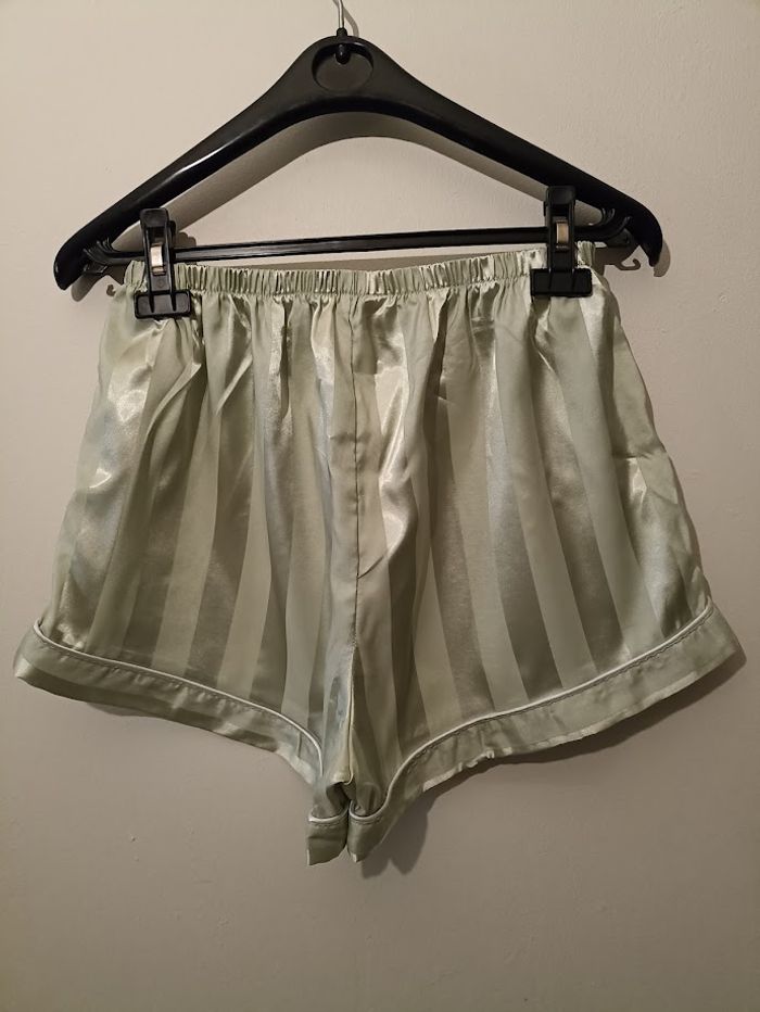 Pyjama Satin Vert Menthe Rayé - Style Loungewear (Taille L, convient M - photo numéro 6