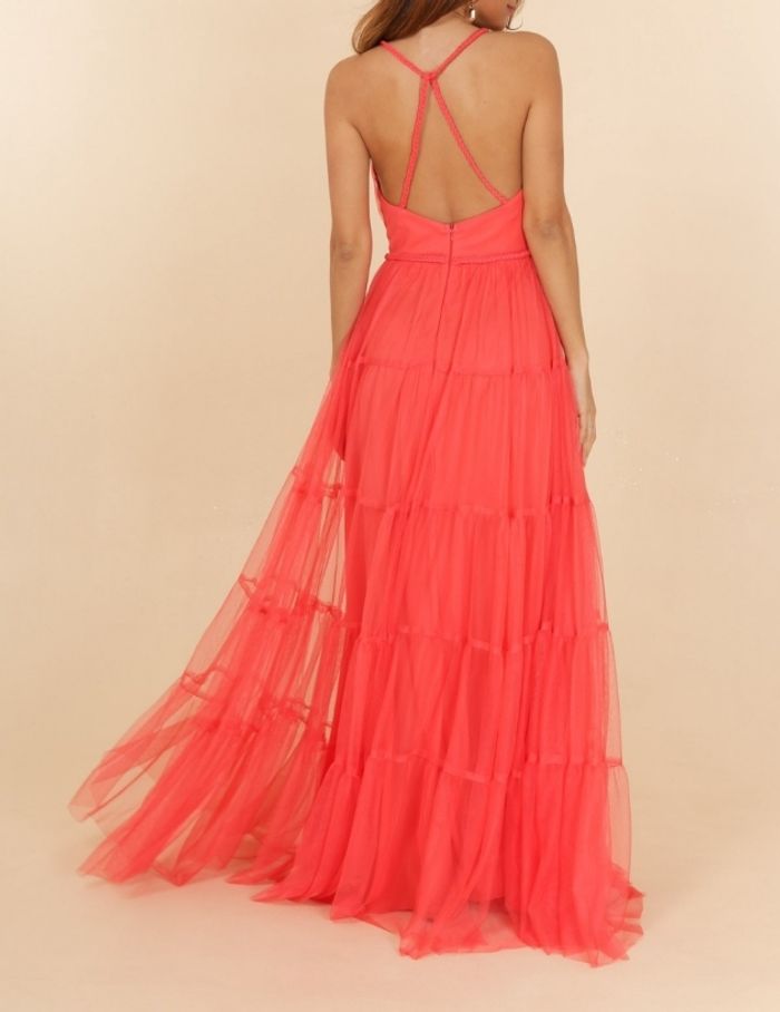 robe ceremonie volanté bretelle tressées corail taille 38 - photo numéro 4