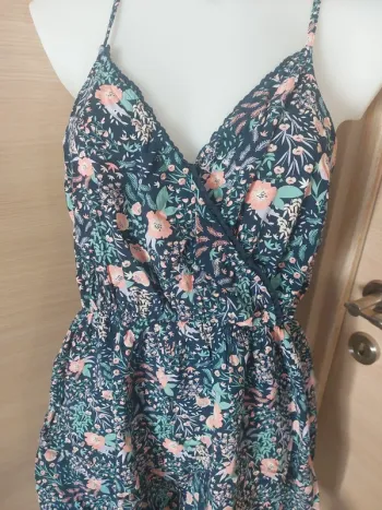 Robe marine imprimé  fleurs rose