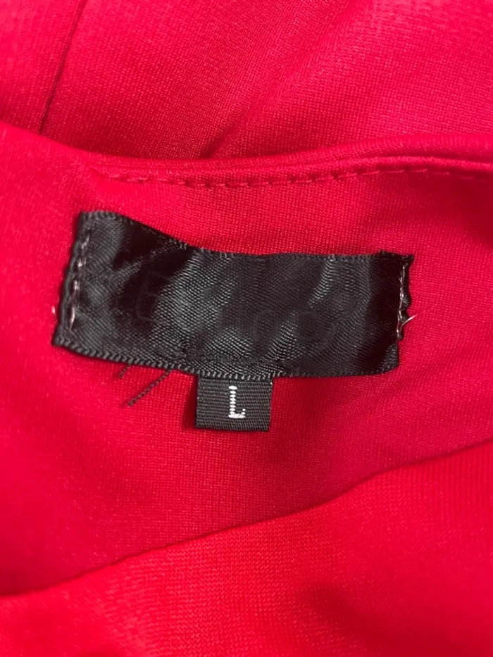 Robe courte sans manches rouge noire L graphique stretch col rond zip dos cintrée Ethina A1357 - photo numéro 8