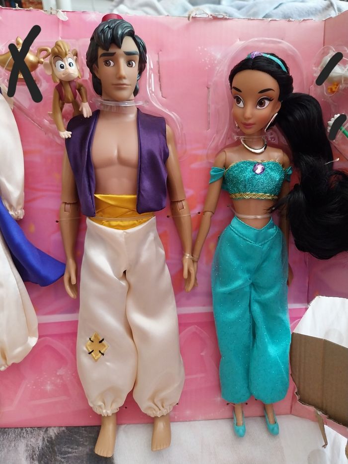 Couple de Poupées Aladdin singe Abu et Jasmine- Coffret de poupées Aladdin Disney