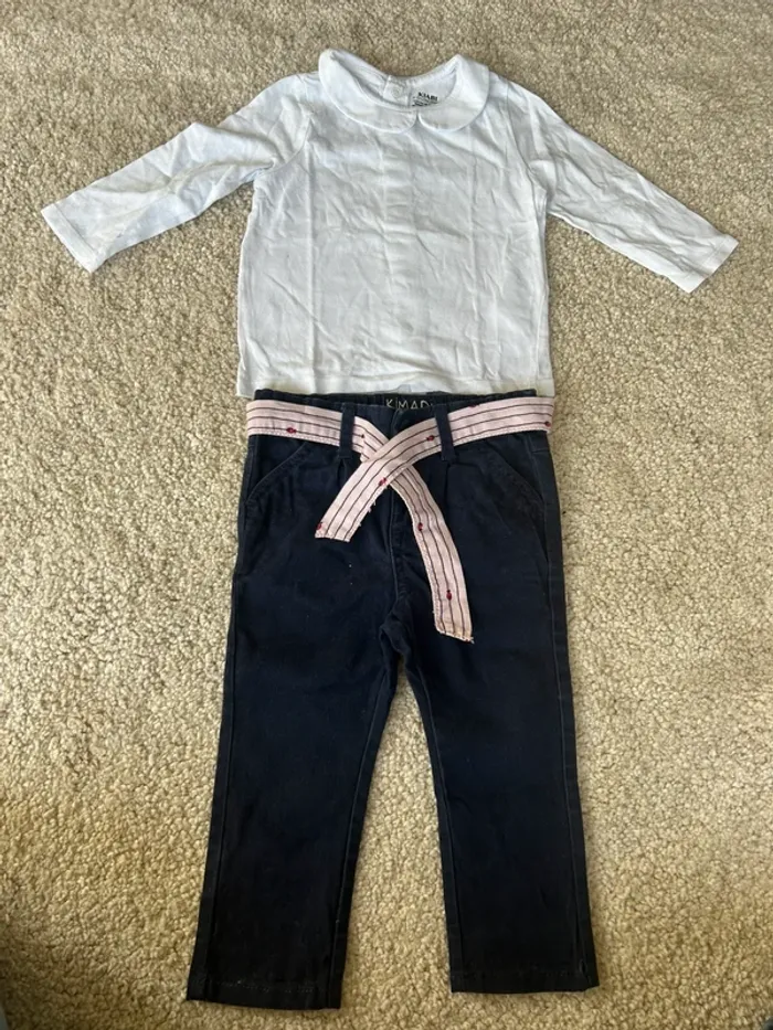Lot : tenue demie saison pantalon et haut coton bio bébé fille - 12 mois - kiabi et kimadi