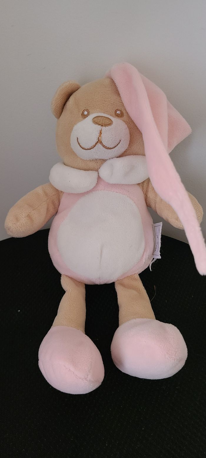 Doudou ours blanc rose beige MES PETITS CAILLOUX CMP - photo numéro 2