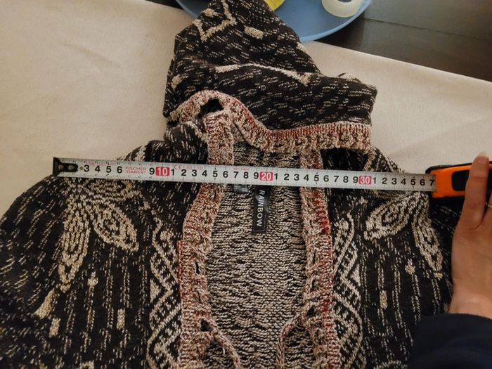 Veste gilet long à capuche en maille, marron et beige - photo numéro 9