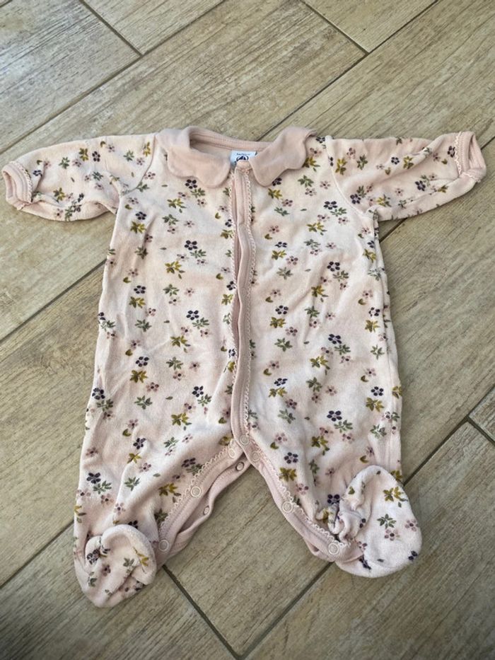 Pyjama Petit Bateau velours rose à fleurs - 1M-54cm