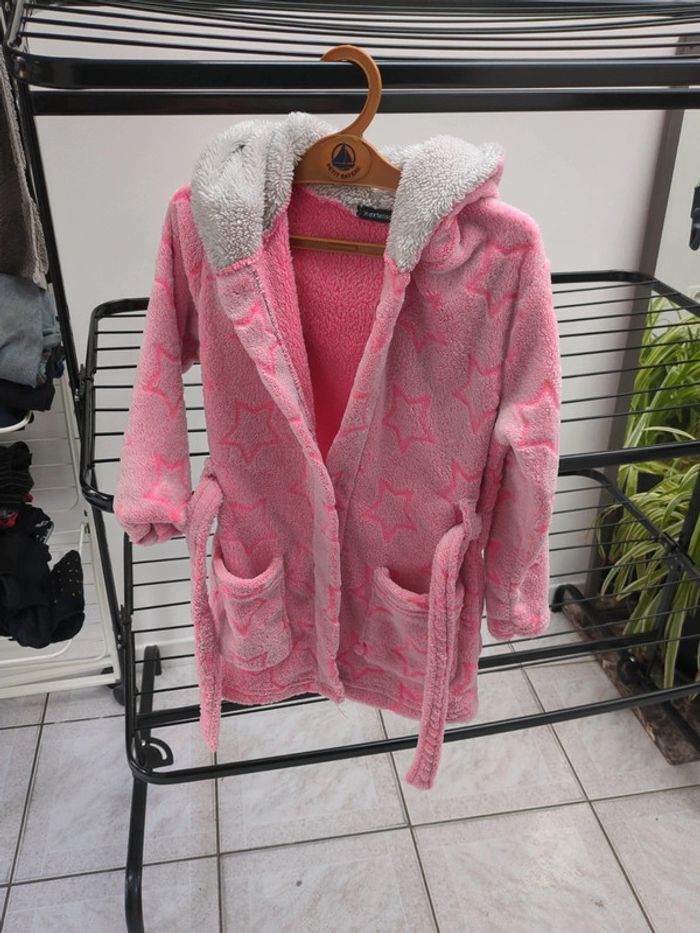 Peignoir de nuit robe de chambre fille oreille capuche ours  rose étoile pilou pilou 6 ans - photo numéro 2