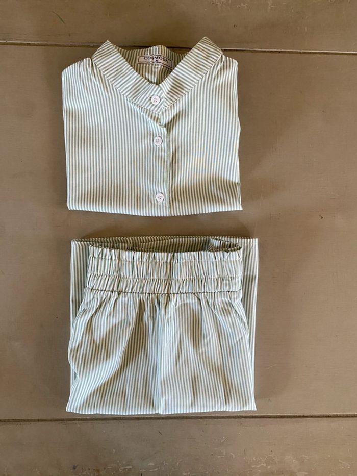 Ensemble chemise et jupe Cos Moda blanc à rayures vertes taille M - photo numéro 18