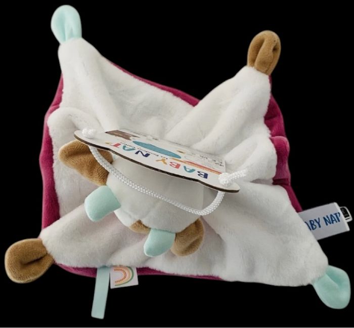 ❤️B4590 Doudou Plat Mouchoir BABY NAT' Babynat Vache  Blanc Rose Pistache - photo numéro 2