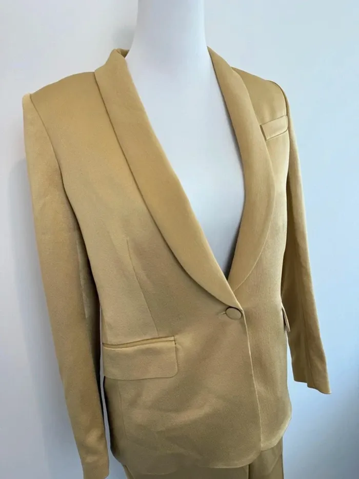 Tailleur ensemble blazer et pantalon Maison Sarah Lavoine doré taille XS parfait état - photo numéro 3