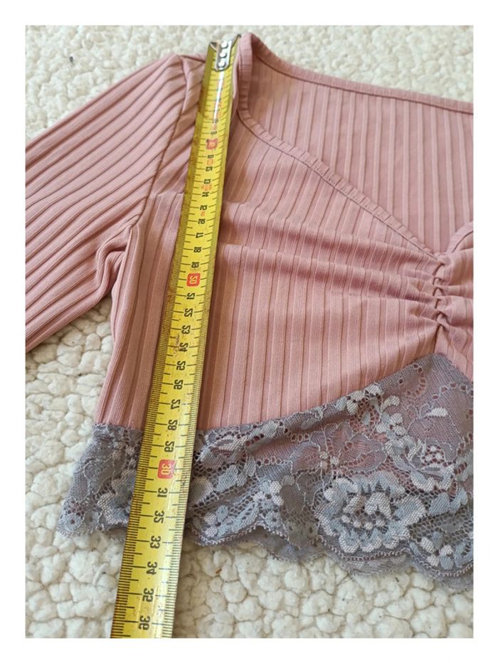 Haut rose à manches longues et dentelle – boho romantique vintage - - photo numéro 4