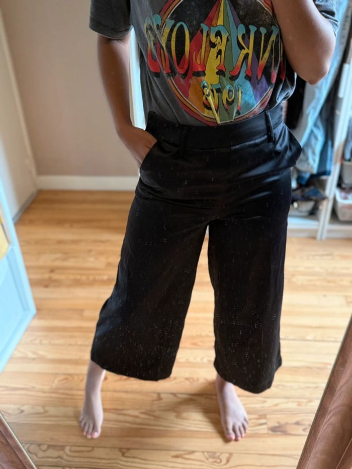 Pantalon court large satin noir la redoute