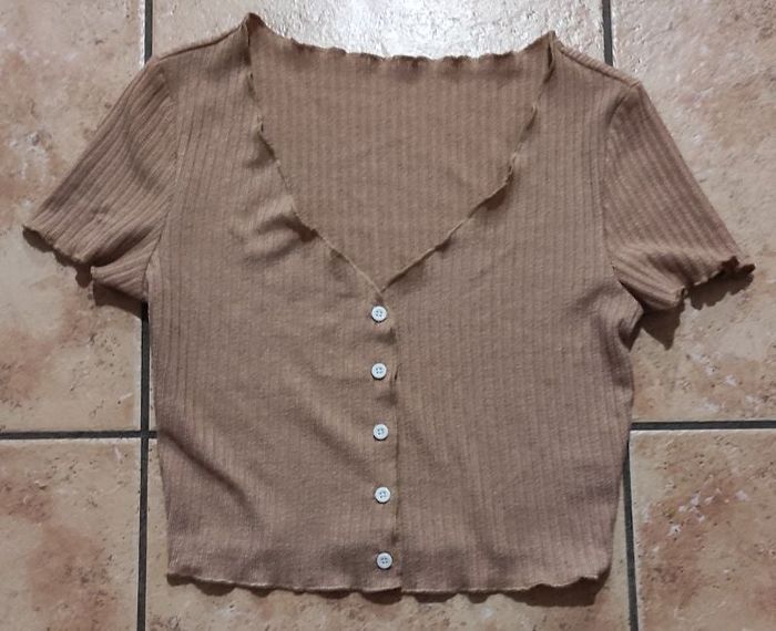 Haut court boutonné marron Shein XS