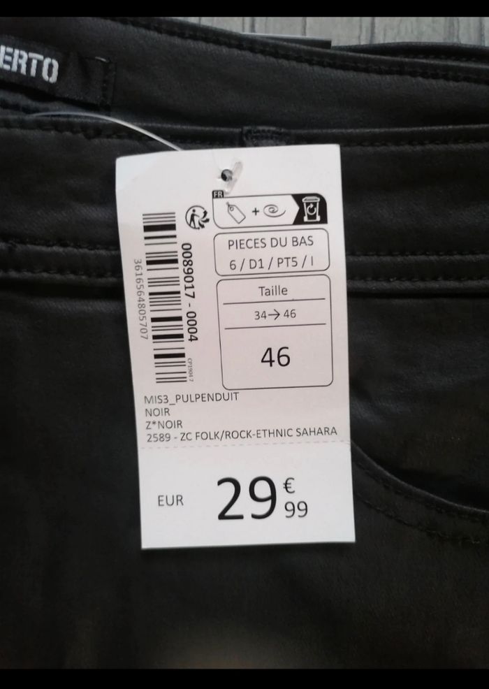 Pantalon noir slim enduit effet simili 46 - photo numéro 4