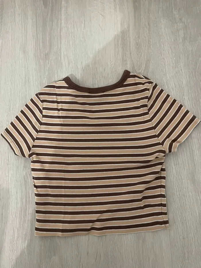 Haut Crop top à rayures beige et marron Jennyfer - photo numéro 2
