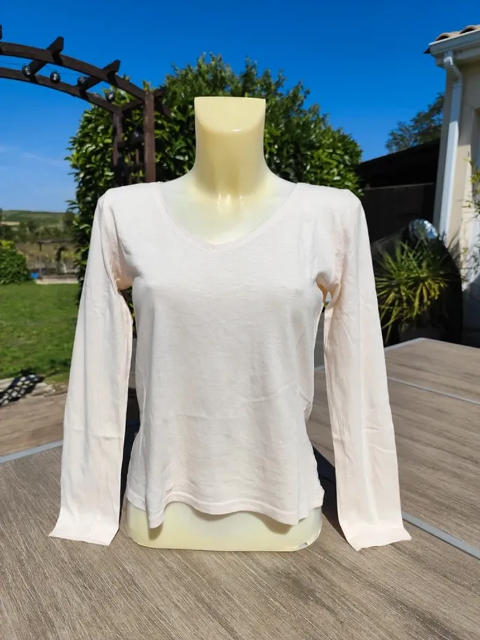 Tee shirt manches longues col en V rose pâle T38/40 - Tissaia Basic - photo numéro 2