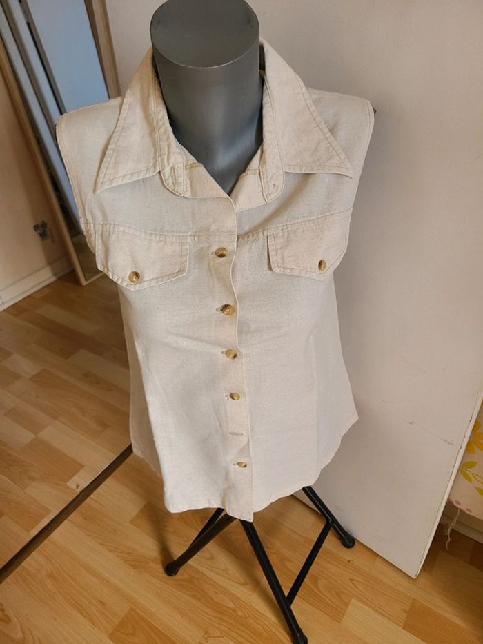 Chemise sans manches lin beige 38