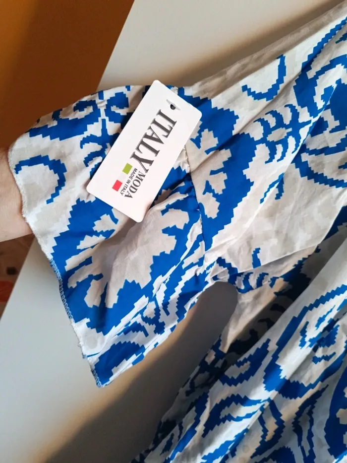 Robe légère blanche bleu et beige - photo numéro 3