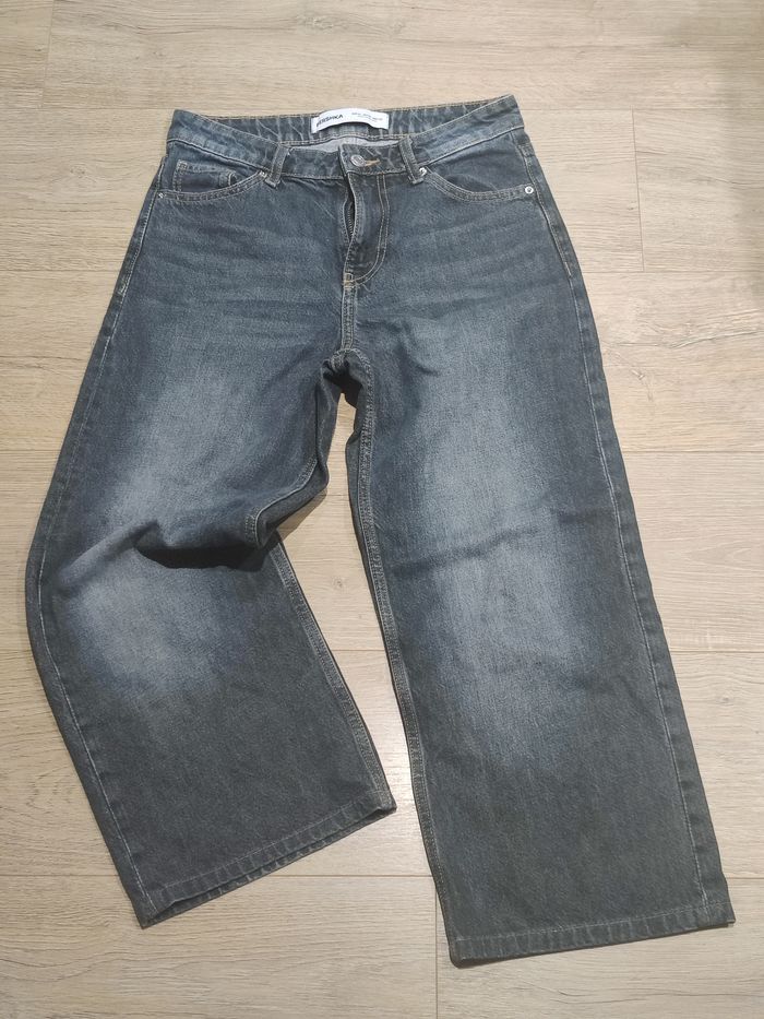 Jean droit baggy taille basse bleu foncé Bershka Taille 32 ( court) - photo numéro 6