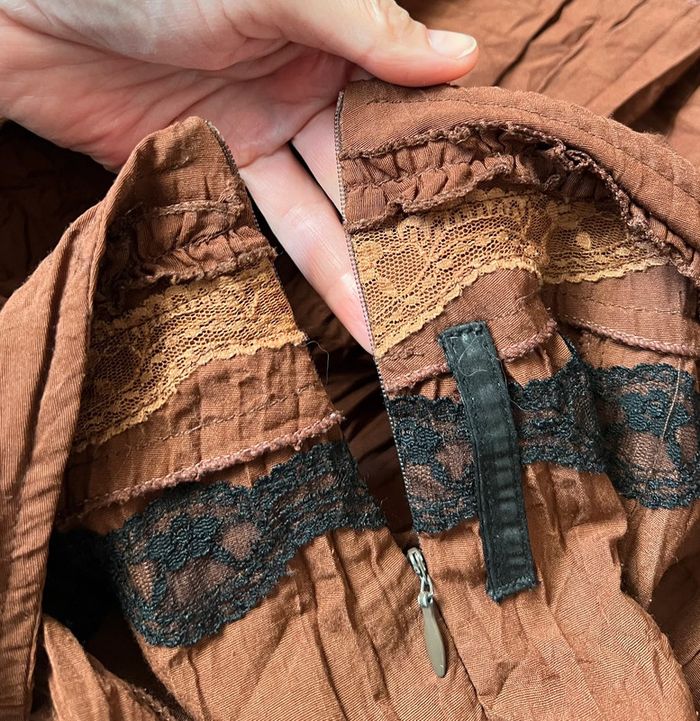 Jupe midi marron dentelle Witchy Fairygrunge vintage made in France 🇫🇷 90s - Taille S - photo numéro 7