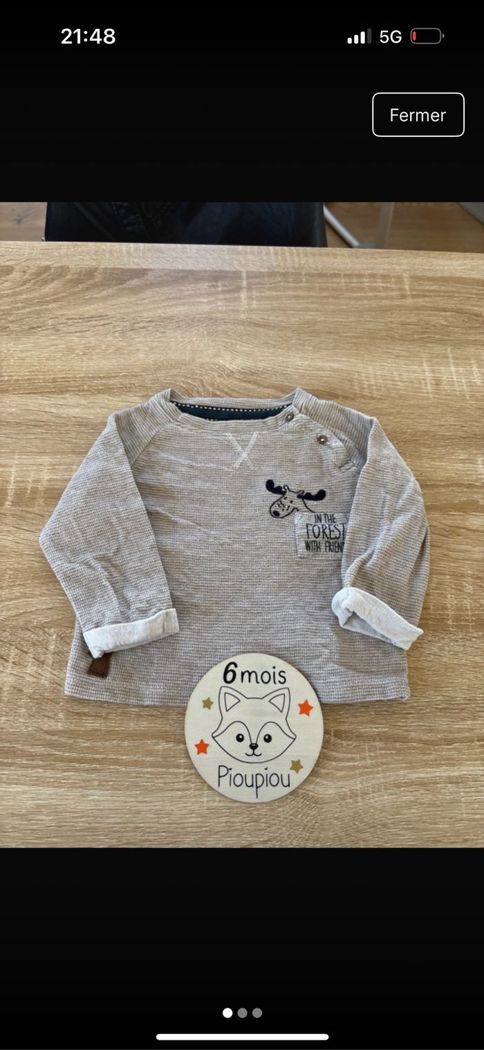 Pull fin marron et blanc 6 mois Très bon état Kiabi