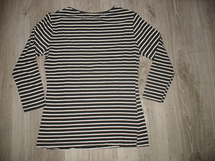 TEE SHIRT ML NOIR RAYÉ ÉCRU "ZARA" - TAILLE M - n°01 - photo numéro 3