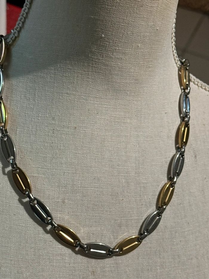 Collier homme épais acier inoxydable or et argent