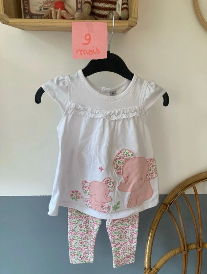 Ensemble fille blanc et rose 9 mois