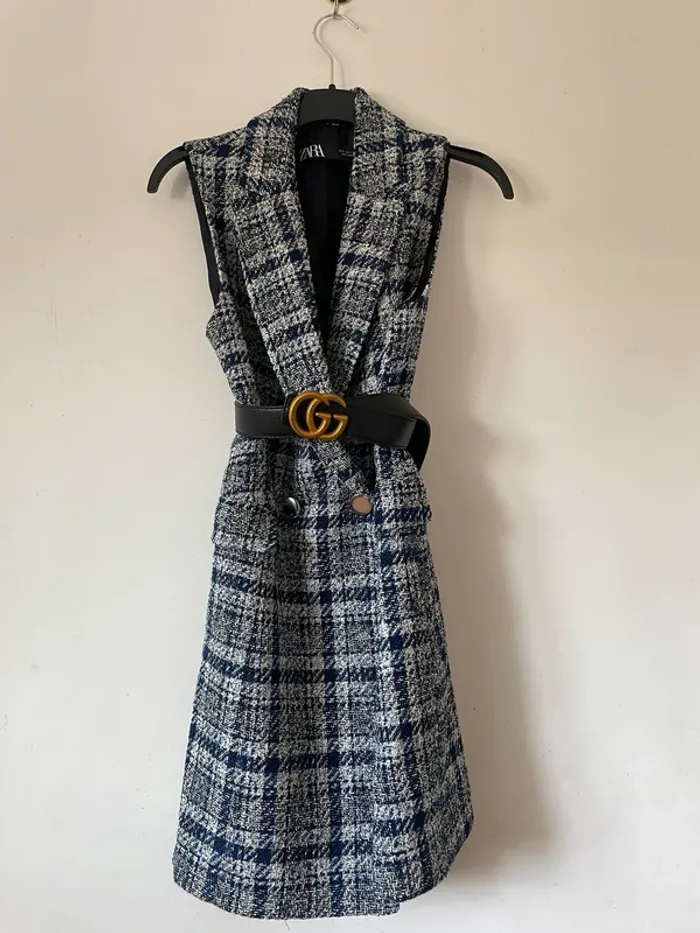 Zara veste blazer texturé /robe tailleur sans manches en tweed taille S - photo numéro 3