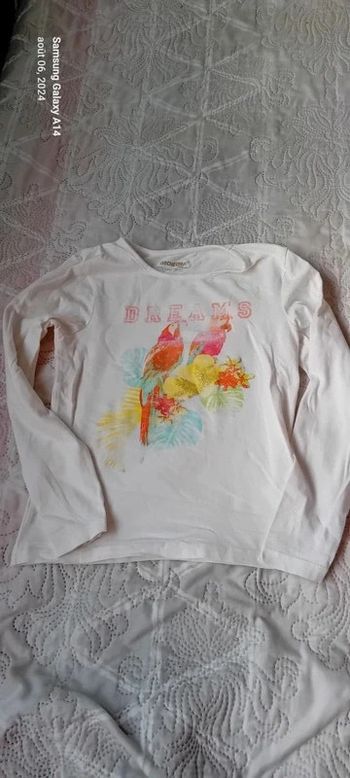 Tee-shirt motif perroquet à paillettes blanc fille 10 ans orchestra