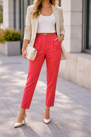 Pantalon carotte rouge cerise / bordeaux - Promod - Taille 38