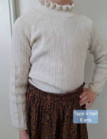 Pull col roulé côtelé beige écru/doré fille Tape à l'oeil/TAO - 6 ans