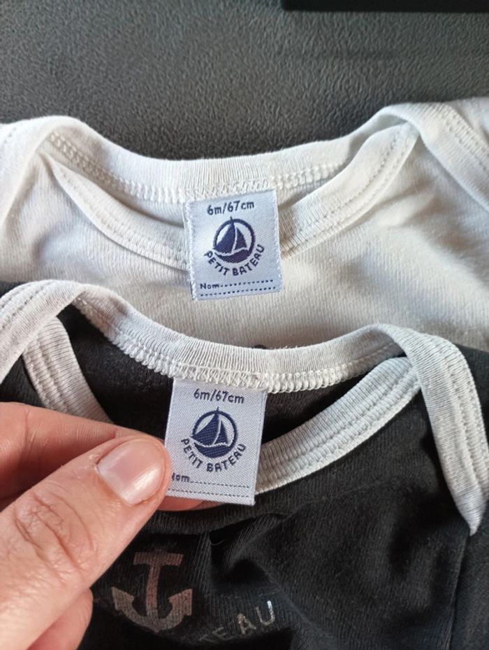 Lot de 2 bodies manches longues Mixte 6 mois couronne ancre Petit bateau 100% coton - photo numéro 3