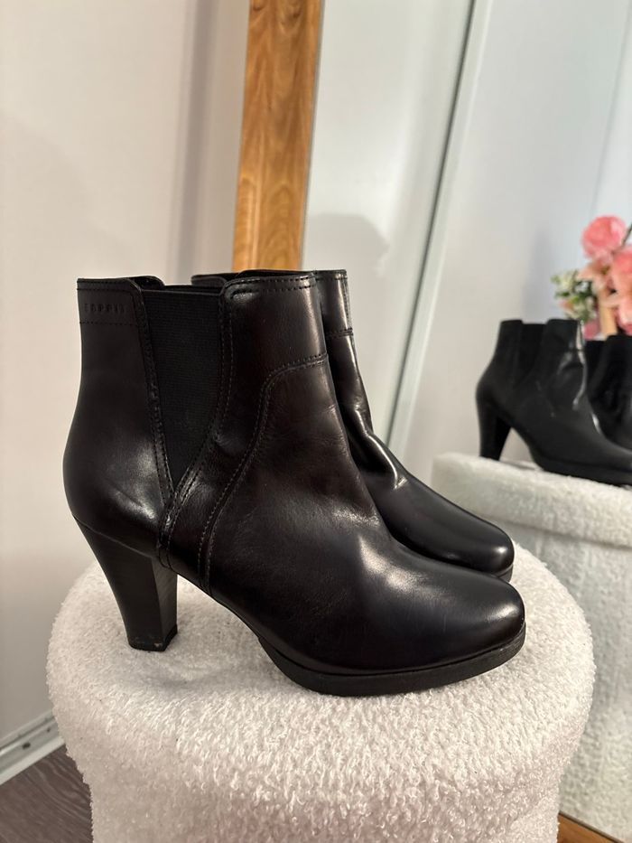 Bottines noires ESPRIT à talons – cuir – Chelsea – Taille 37 – Chic & confort - photo numéro 8
