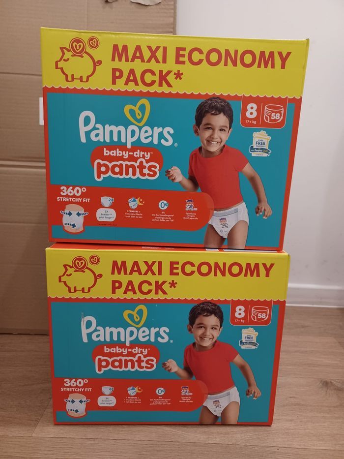 2 cartons couches Pampers Pants baby-dry Taille 8 - Maxi-Ecopack - carton de 58 couches