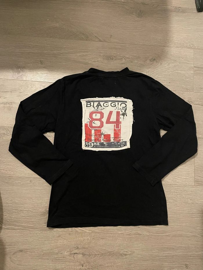 T-shirt à manches longues noir col à boutons motifs devant et dos The Biaggio Jeans taille 14 ans - photo numéro 7