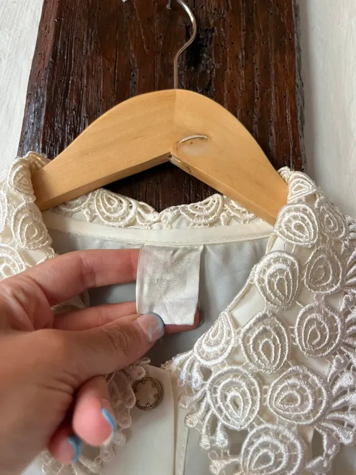 Chemise blanche vintage chic – dentelle & col travaillé – made in France – TU - photo numéro 8