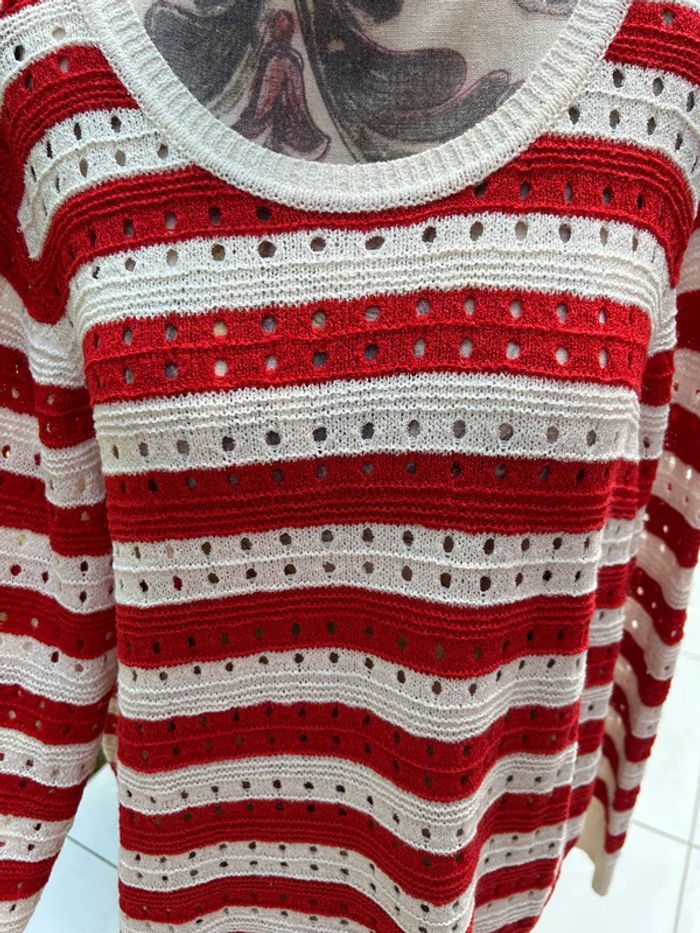 Pull tricot à rayures et à trou esmara - maille taille 38 été - photo numéro 4