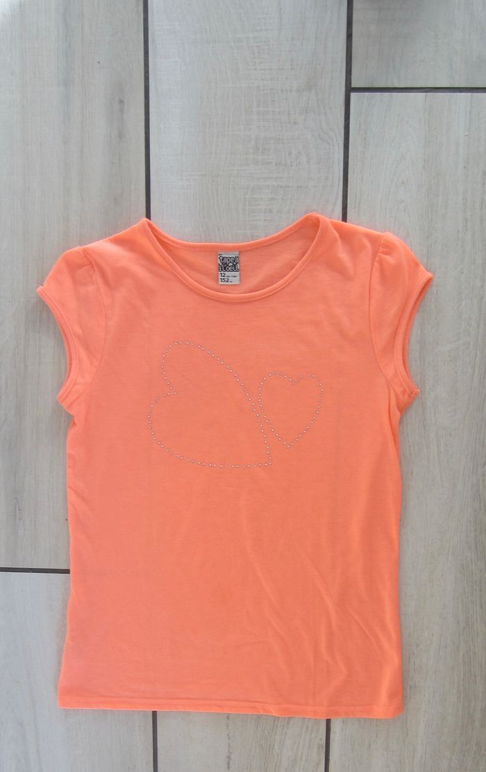 Tee shirt corail avec coeurs argentés - photo numéro 3