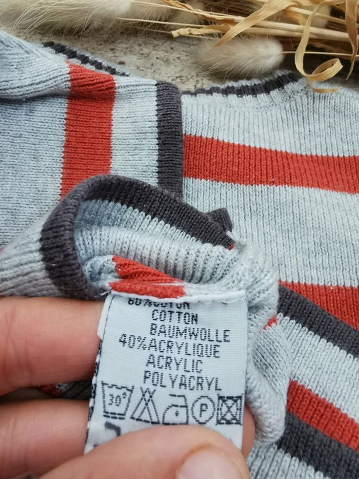 🌸Pull maille Cadet Rouselle 12mois rayé gris rouille - photo numéro 8