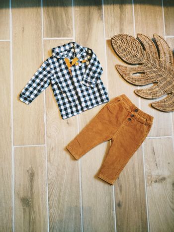 🧒🏻Tape à l'oeil /Orchestra - Ensemble Pantalon velours côtelé et chemise à carreaux - Taille 6 moi