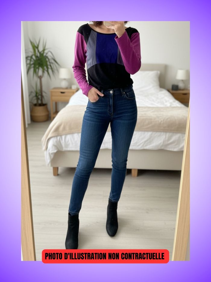 Haut Bicolore Blancheporte – Violet, Bleu, Noir – Manches Longues – Taille 34 XS 36 S – Très Bon État - photo numéro 5